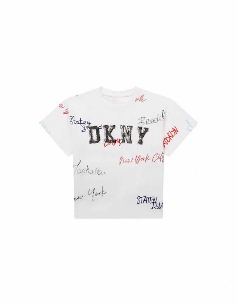 Girls Sequin Logo T-Shirt White