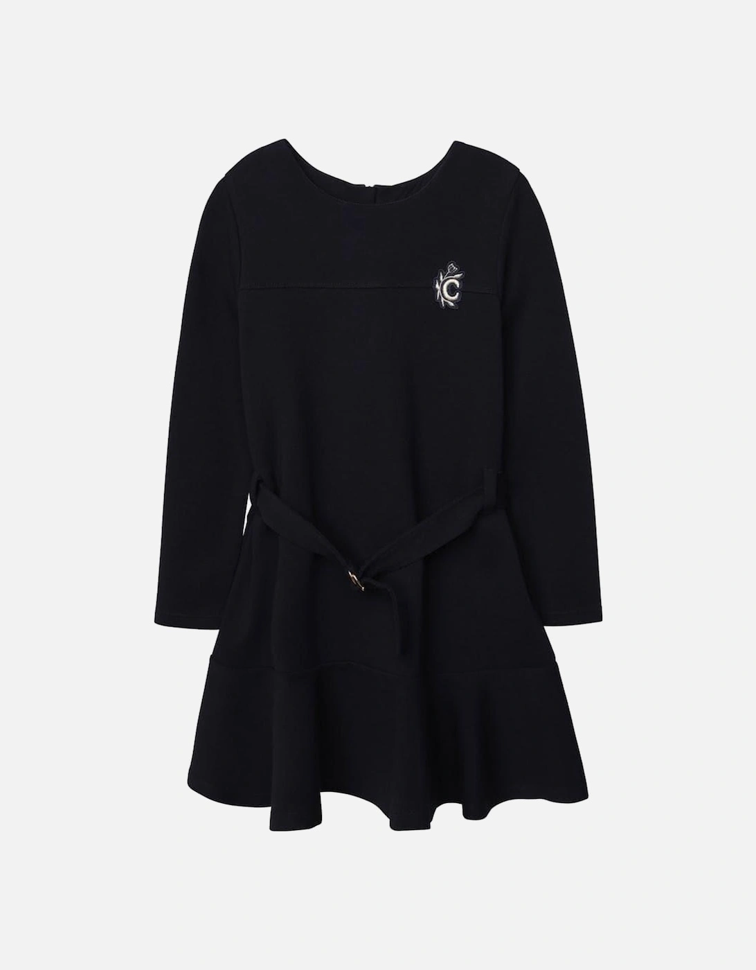 Girls Navy Embroidered Logo Dress, 2 of 1