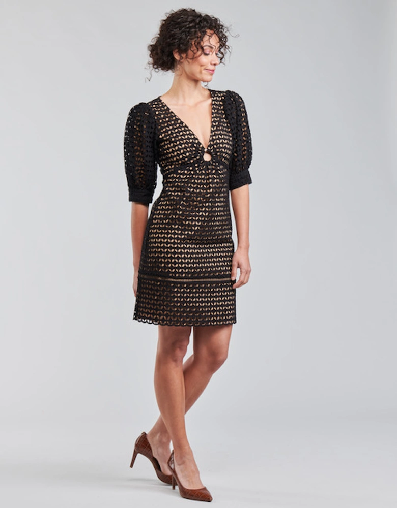 GEO EYELET MINI DRESS