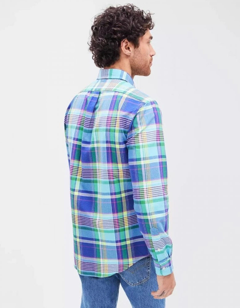 Custom Fit Long Sleeved Multicoloured Plaid Mens Oxford Shirt