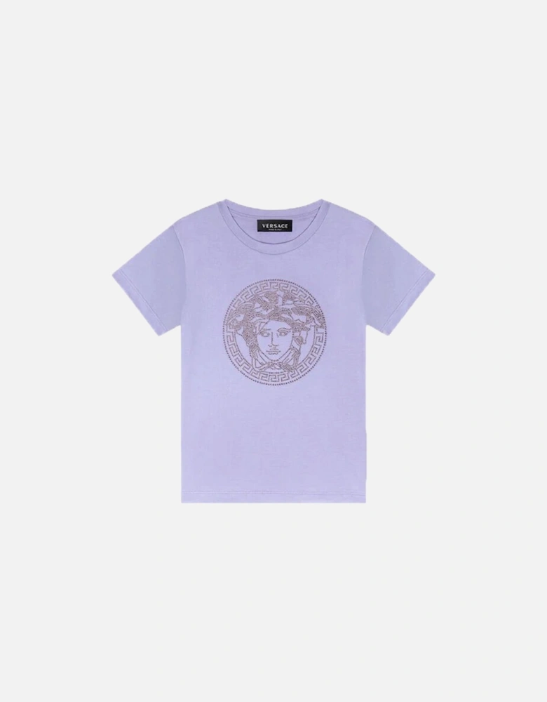 Girls Medusa Embroidered Logo T Shirt Purple