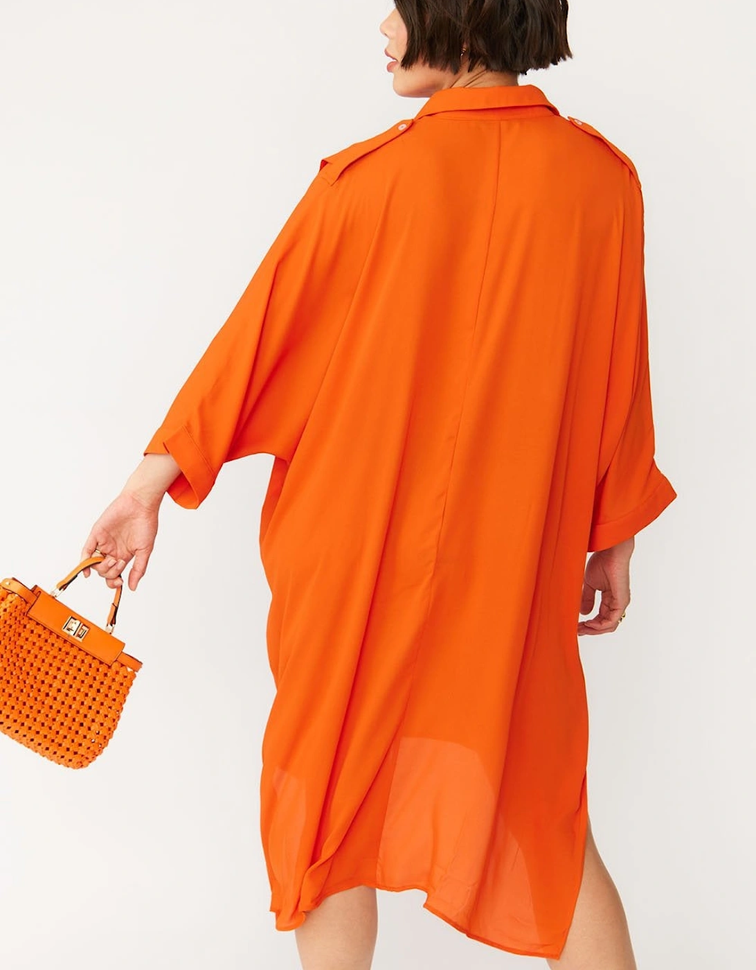 Orange Silk Blend Shirt Dress