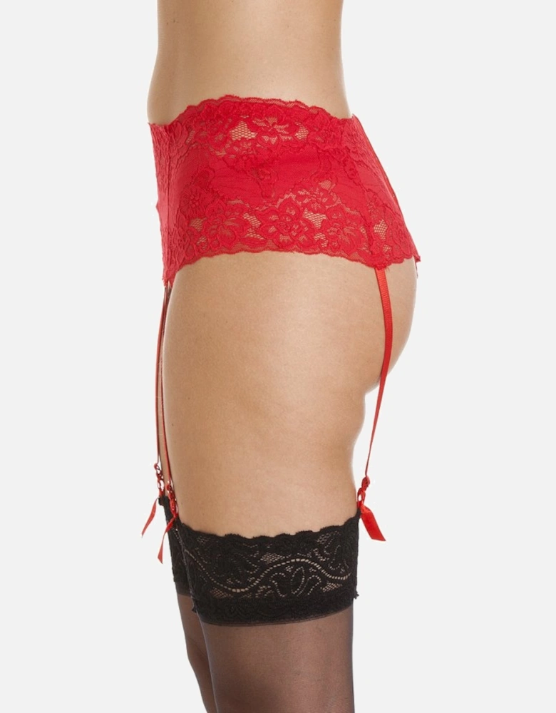 Camille Women's Suspender Belt in Red Wide Lace Lingerie with Ribbon Strap