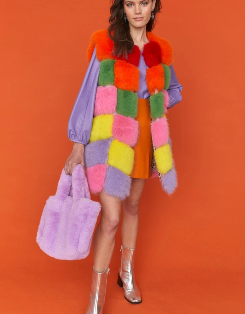 Rainbow Cube Faux Fur Gilet