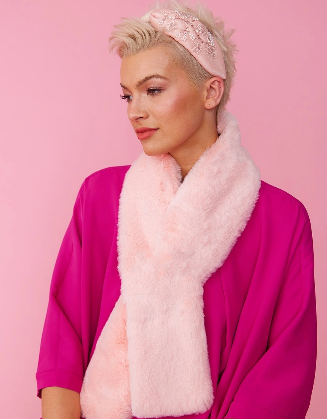 Pink Faux Fur Scarf