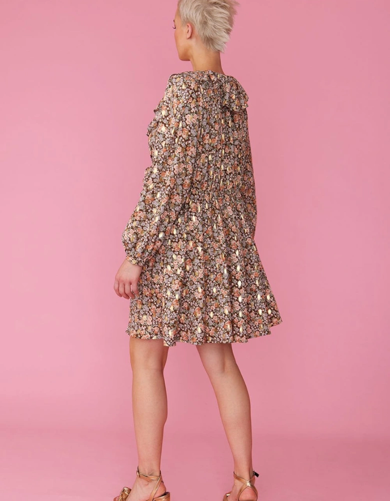 Silk Blend Floral Knee Length Dress