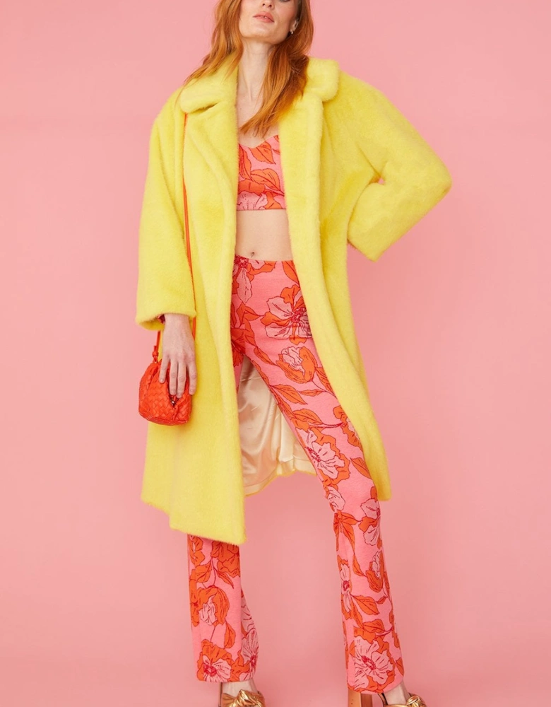 Yellow Faux Fur Midi Coat