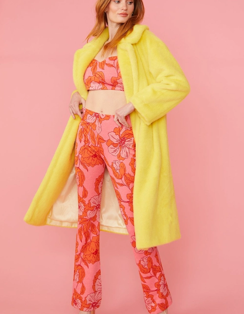 Yellow Faux Fur Midi Coat