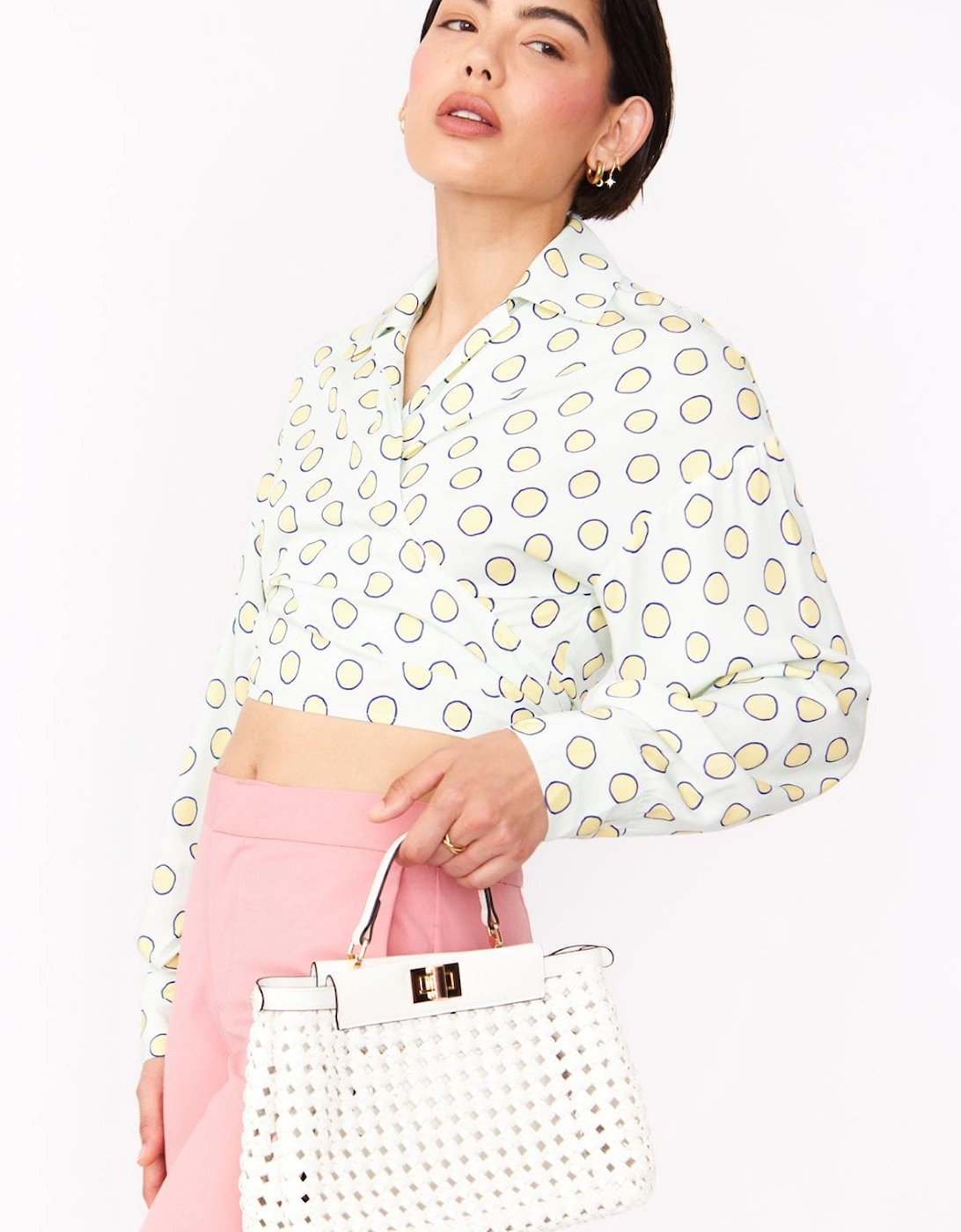 Sustainable Rose Petal Blouse with Spots in baby blue