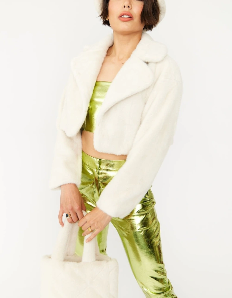 White Vegan Faux Fur Cropped Jacket