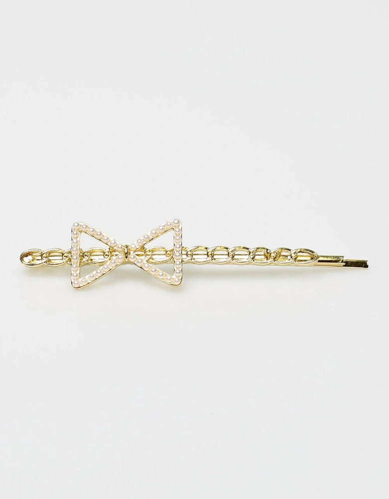 Faux Pearl Bow Hair Slide