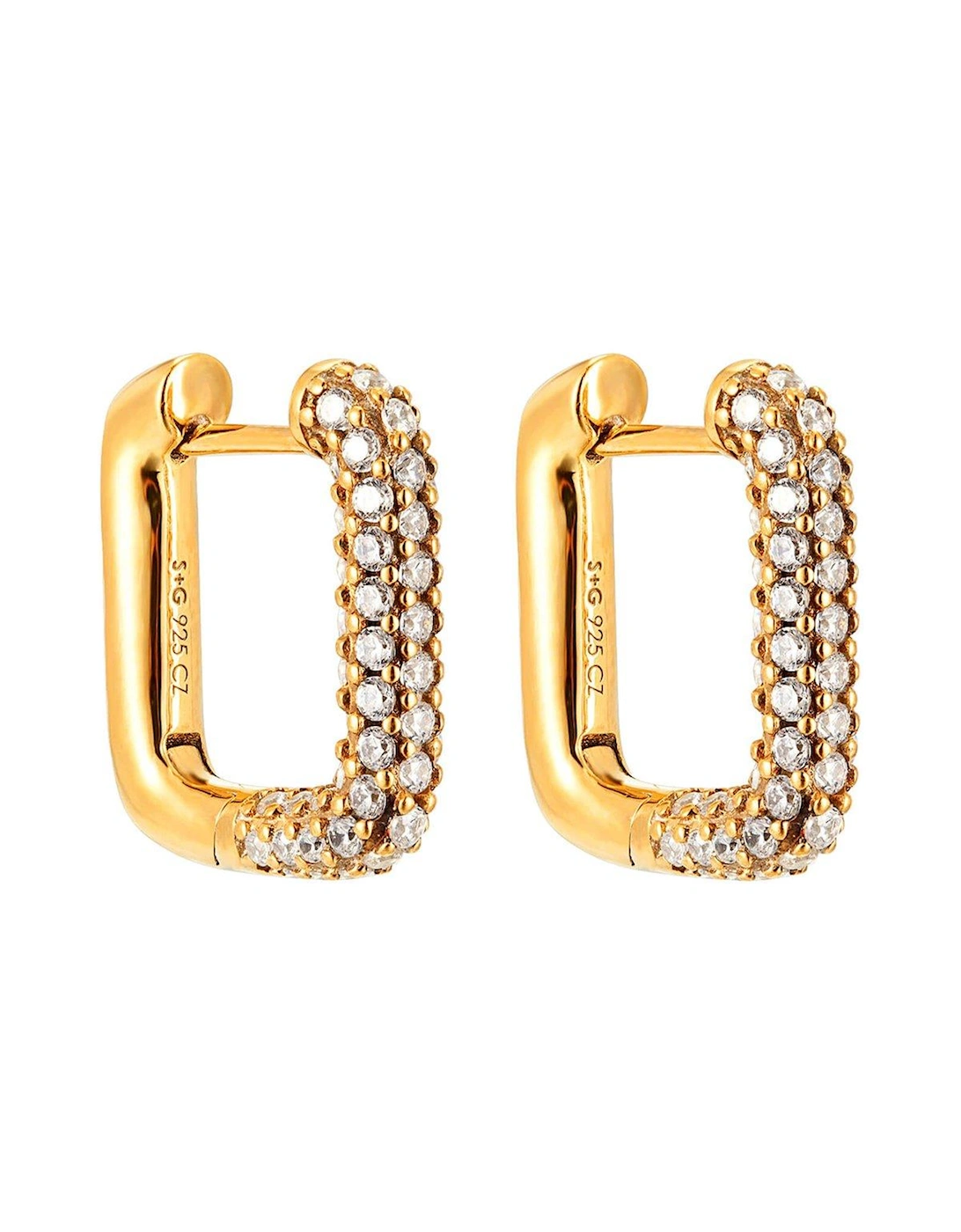 18ct Gold Plated Sterling Silver Cubic Zirconia Large Rectangle Huggie Hoop Earrings, 2 of 1