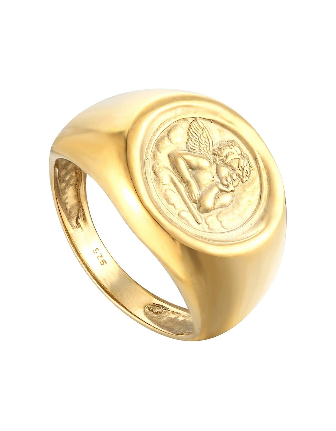 18ct Gold Plated Sterling Silver Angel Cherub Signet Ring, 2 of 1