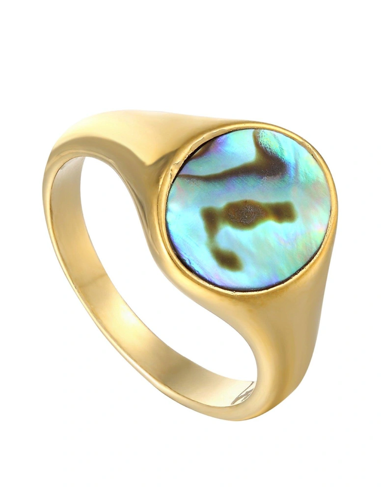 18ct Gold Plated Sterling Silver Abalone Shell Signet Ring