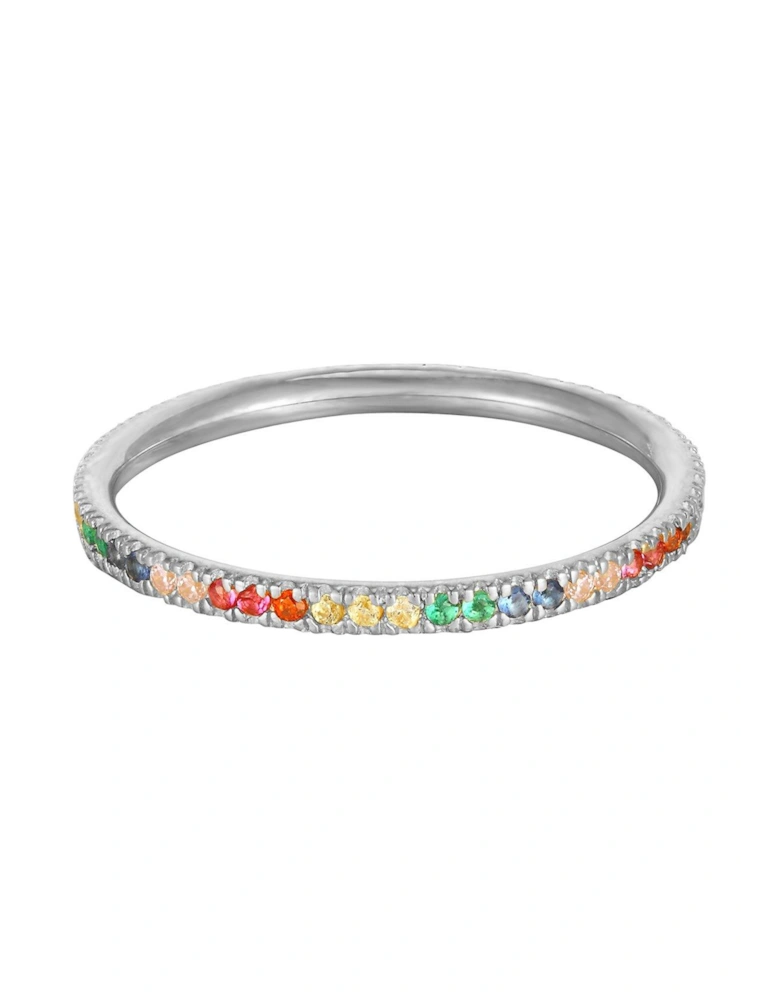 Sterling Silver Rainbow Cubic Zirconia Eternity Ring
