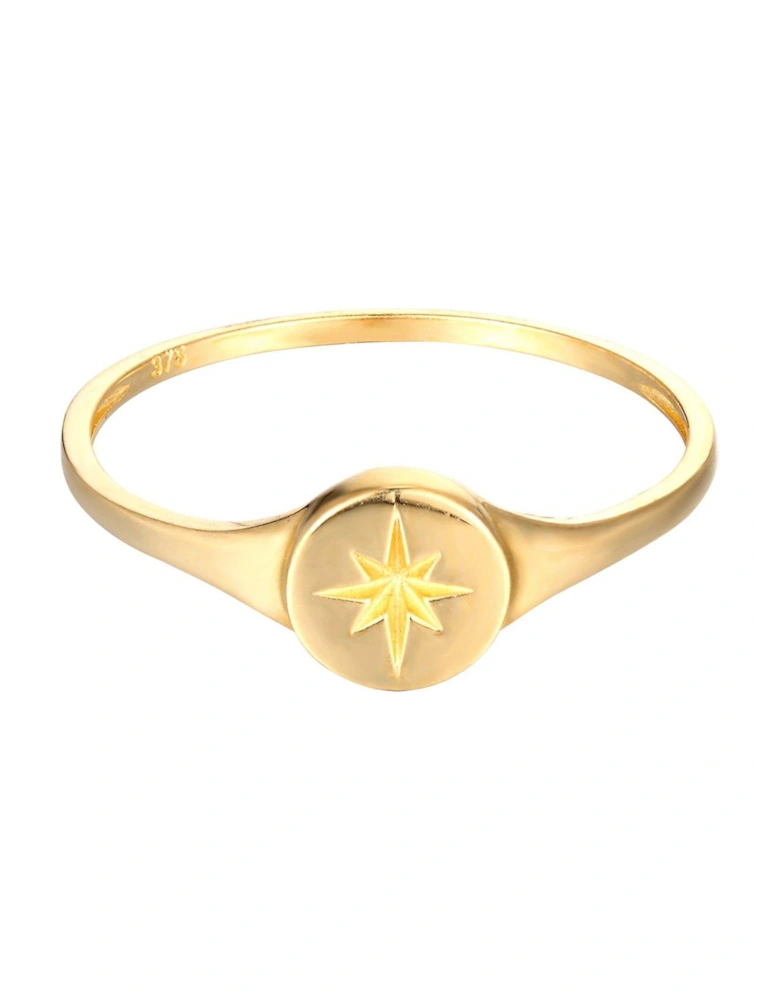 18ct Gold Plated Sterling Silver Compass Star Signet Ring