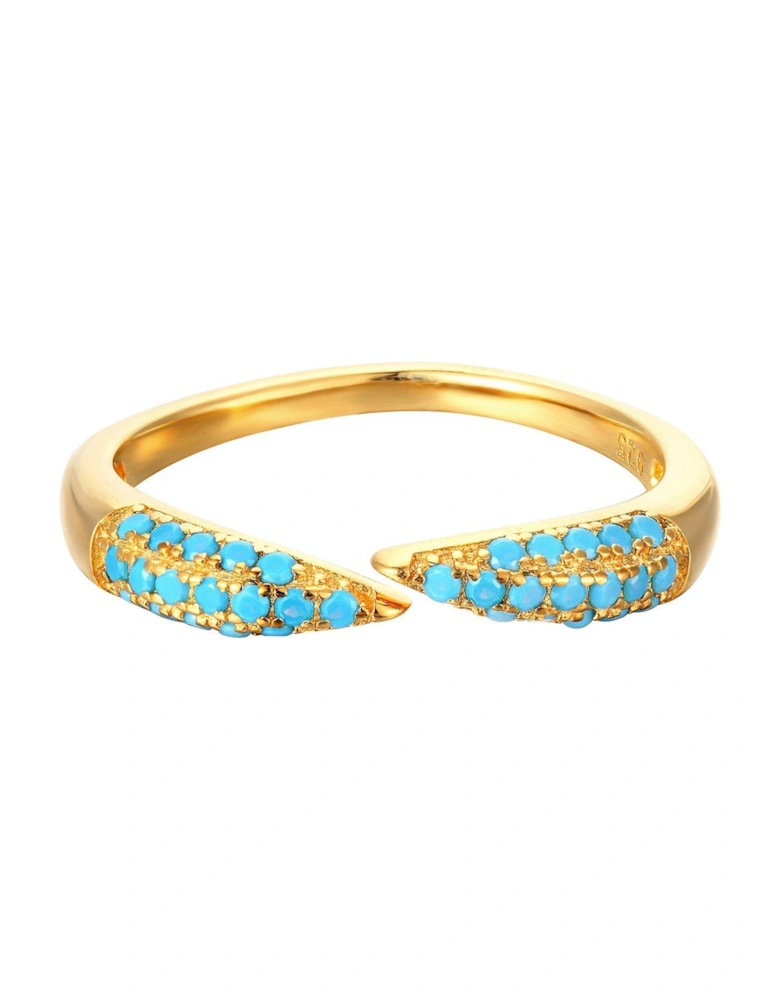 18ct Gold Plated Sterling Silver Pave Turquoise Open Claw Ring