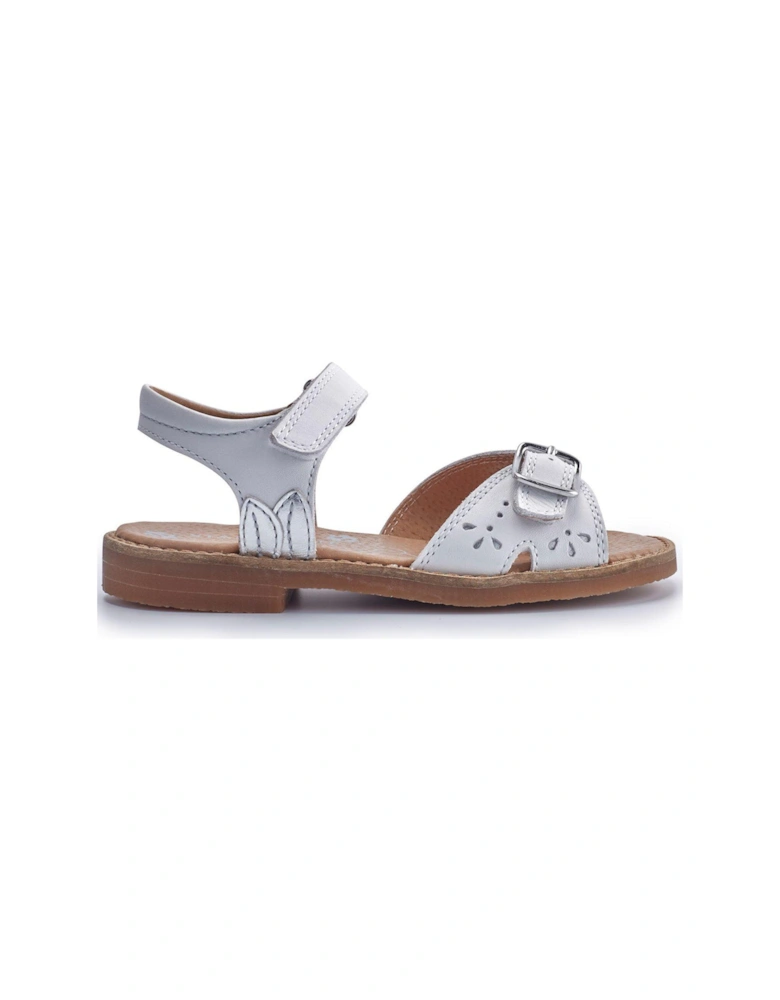 Holiday Girls White Soft Leather Easy Adjustable Riptape Summer Sandals - White