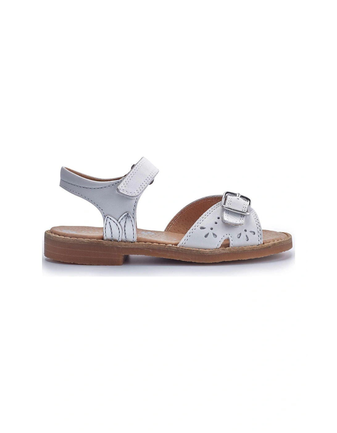 Holiday Girls White Soft Leather Easy Adjustable Riptape Summer Sandals - White, 2 of 1