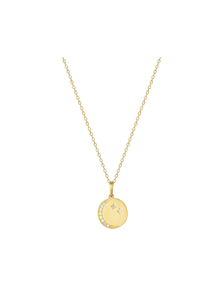 18ct Gold Plated Sterling Silver Moon & Star Cubic Zirconia Adjustable Necklace
