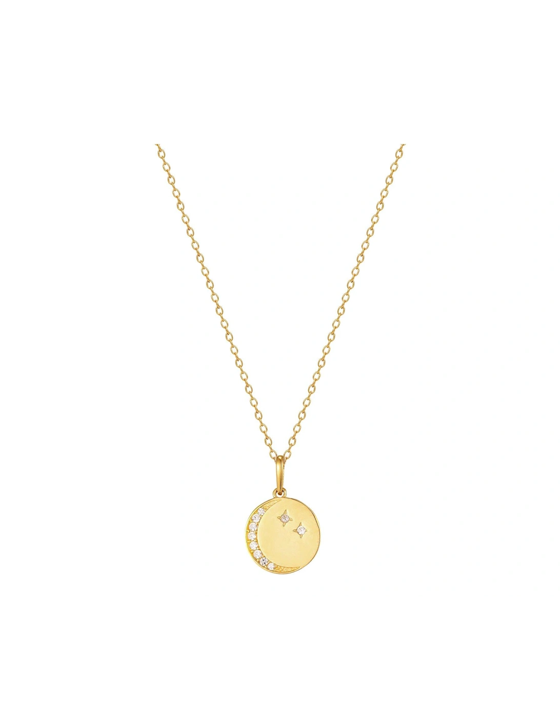 18ct Gold Plated Sterling Silver Moon & Star Cubic Zirconia Adjustable Necklace, 2 of 1