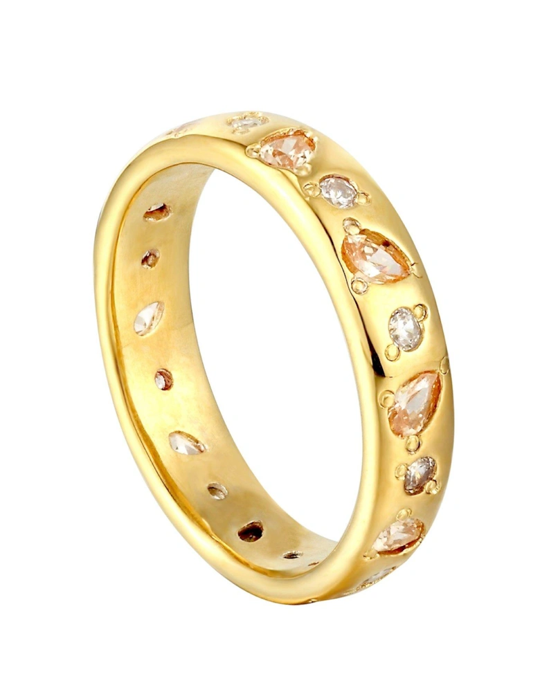 18ct Gold Plated Sterling Silver Citrine Cubic Zirconia Eternity Ring