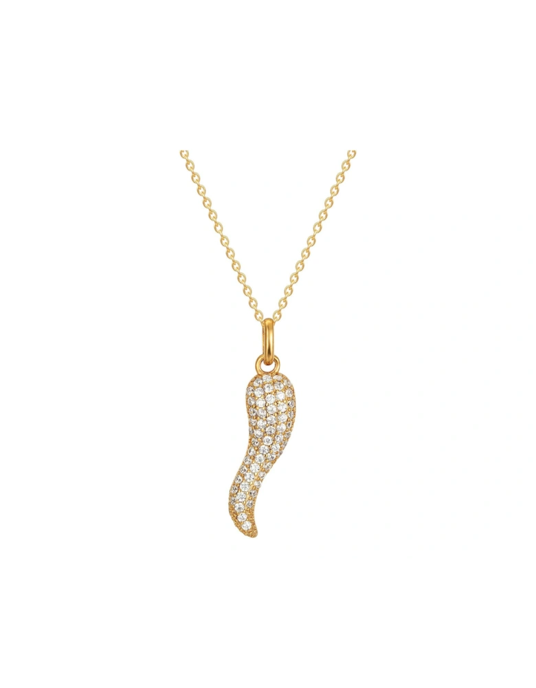 18ct Gold Plated Sterling Silver Pave Cornicello Adjustable Necklace
