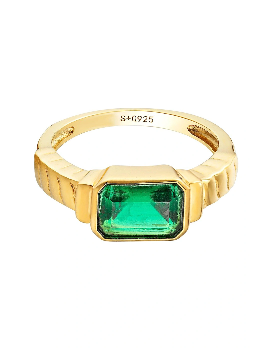 18ct Gold Plated Sterling Silver Emerald Cubic Zirconia Baguette Ring, 2 of 1