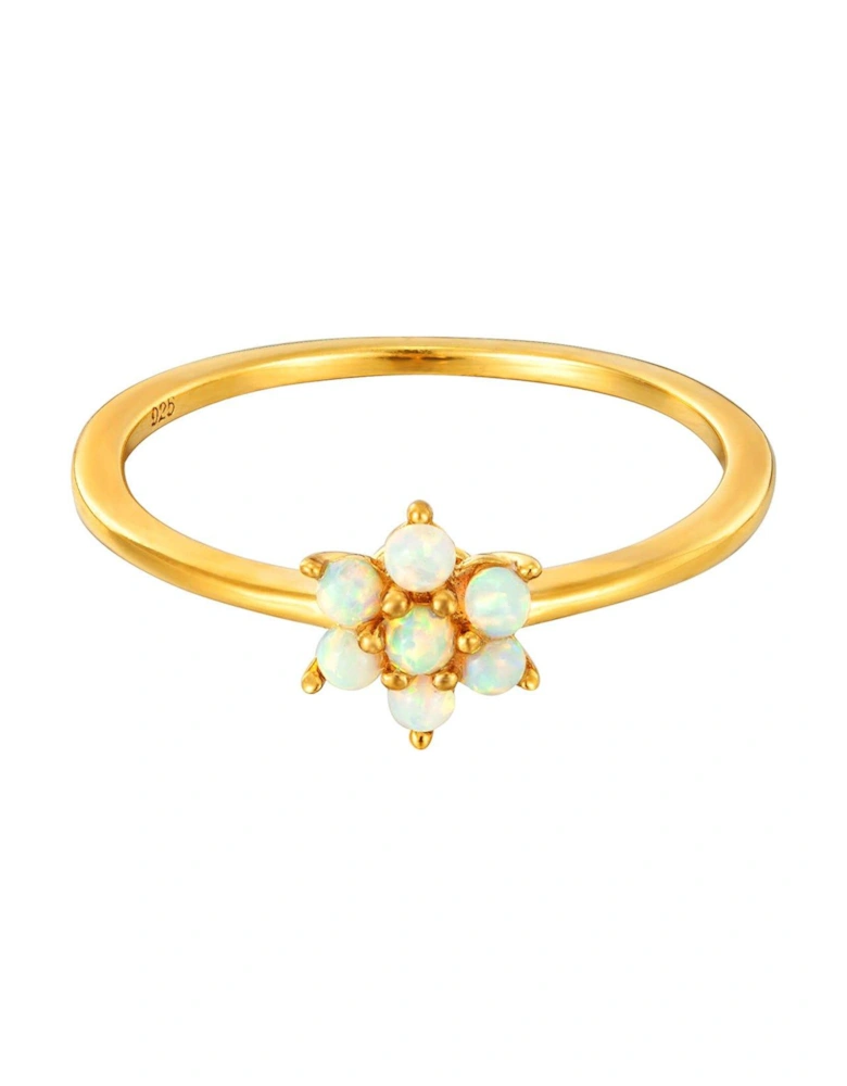 18ct Gold Plated Sterling Silver Opal Flower Ring