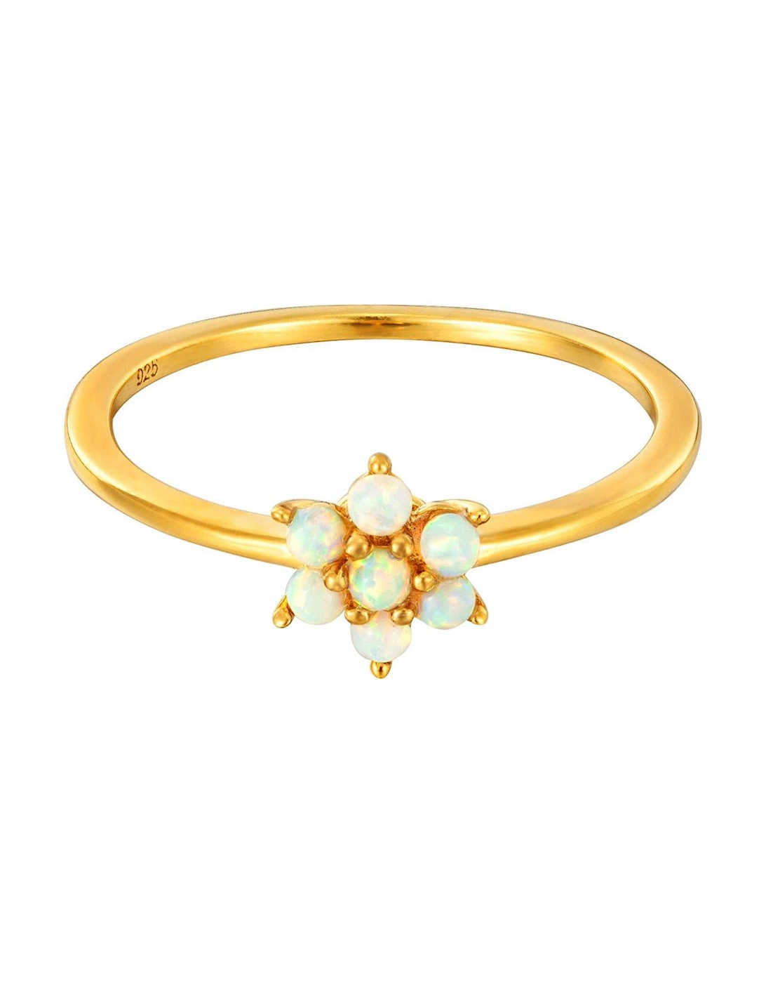 18ct Gold Plated Sterling Silver Opal Flower Ring, 2 of 1