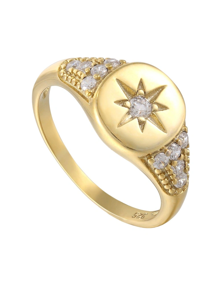 18ct Gold Plated Sterling Silver Cubic Zirconia Star Signet Ring