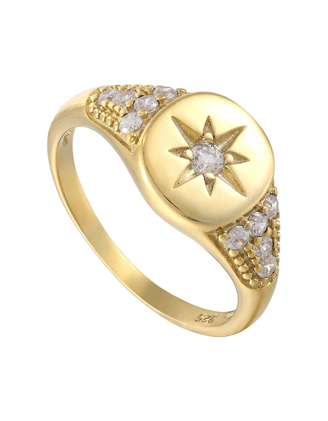 18ct Gold Plated Sterling Silver Cubic Zirconia Star Signet Ring, 2 of 1
