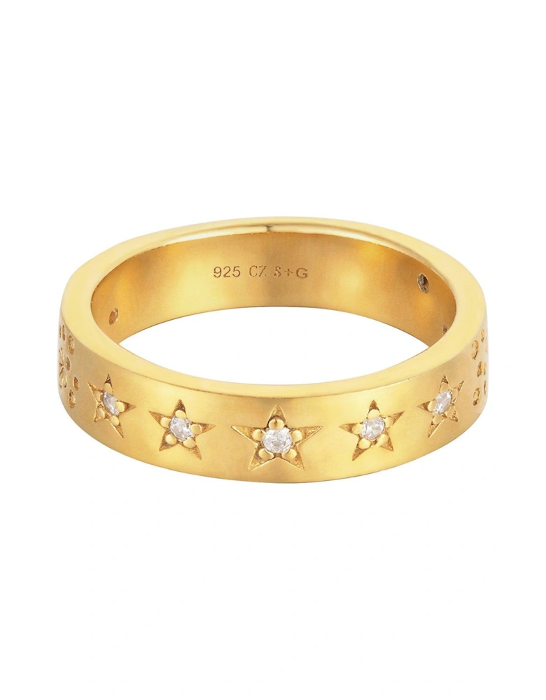 18ct Gold Plated Sterling Silver Star Studded Constellation Cubic Zirconia Ring