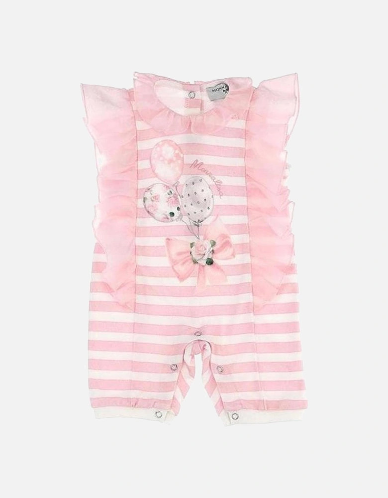 Baby Girls Cream & Pink Striped Romper