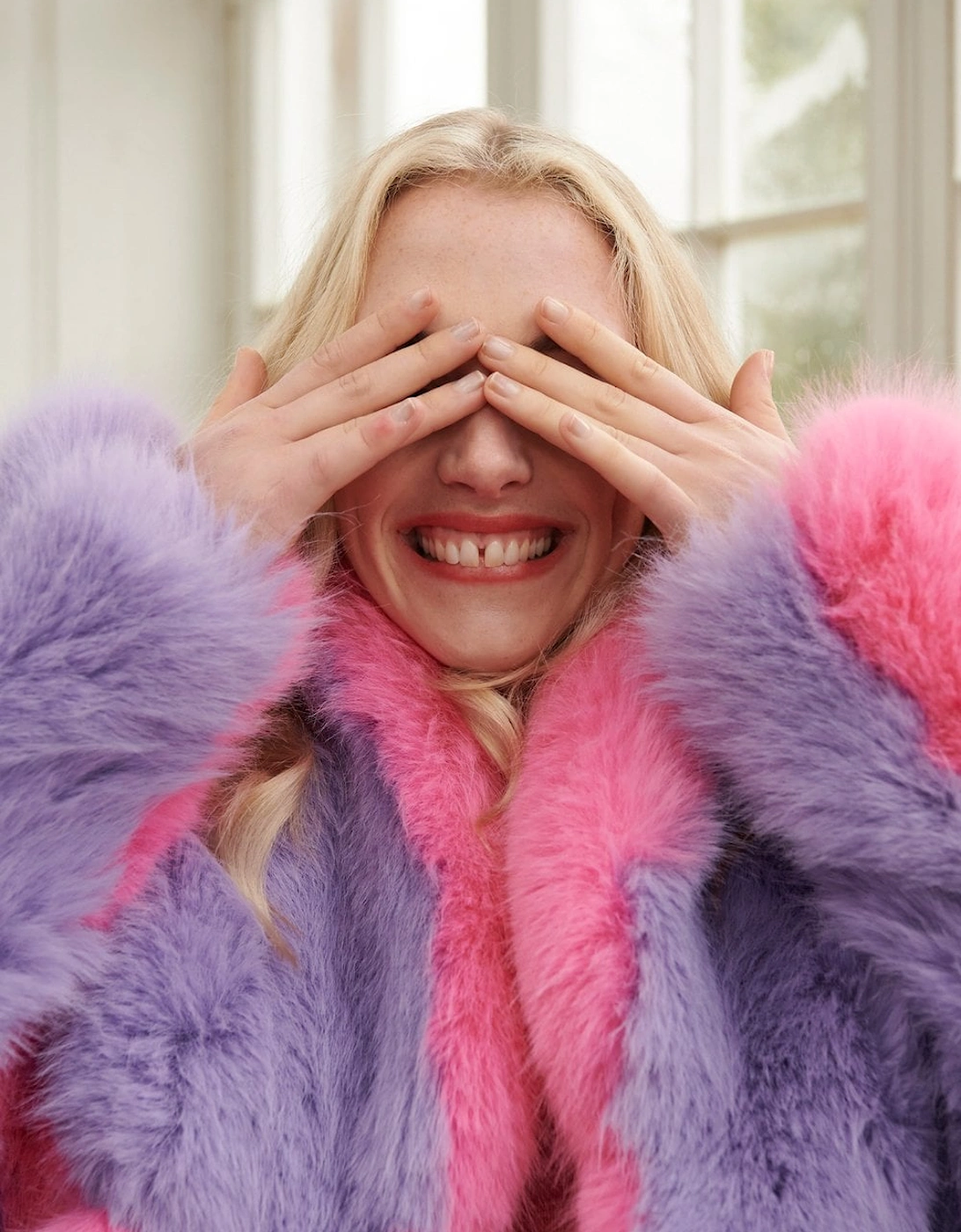 Bamboo Faux Fur Pink And Purple Coat