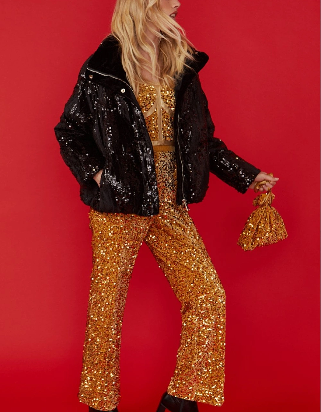 Black Sequin Puffer Jacket, 2 of 1