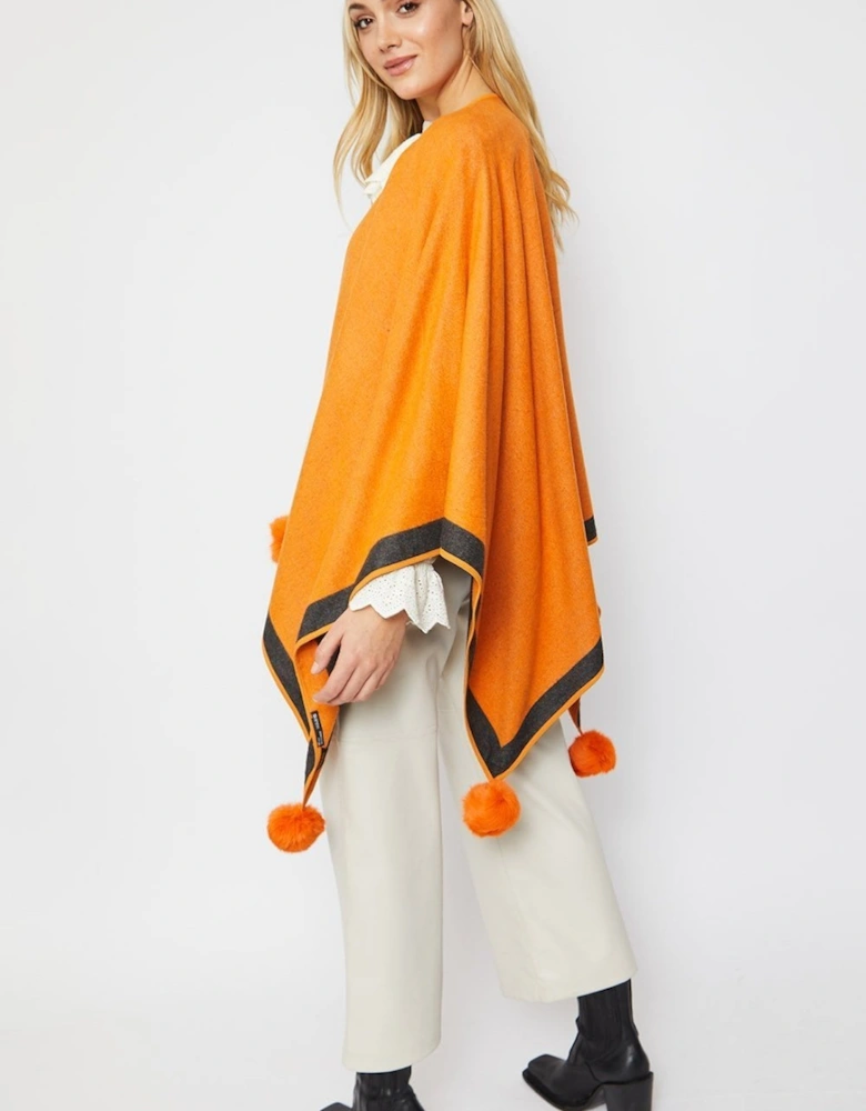 Orange Luxury Reversible Cashmere Blend Pom Pom Wrap