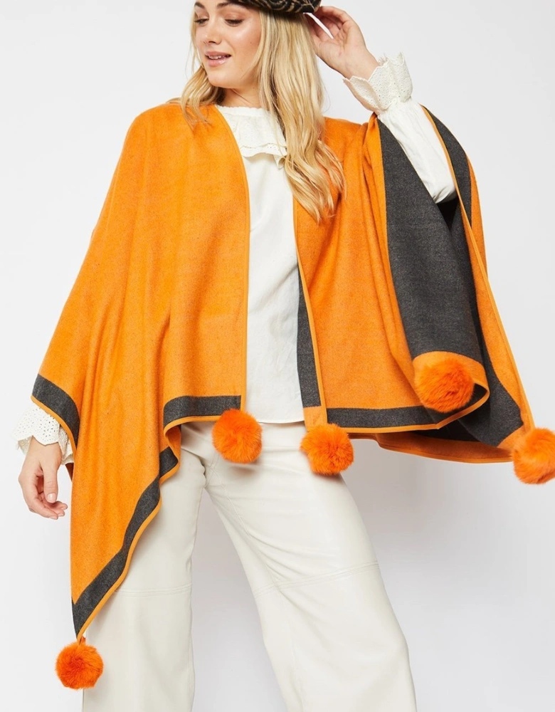 Orange Luxury Reversible Cashmere Blend Pom Pom Wrap