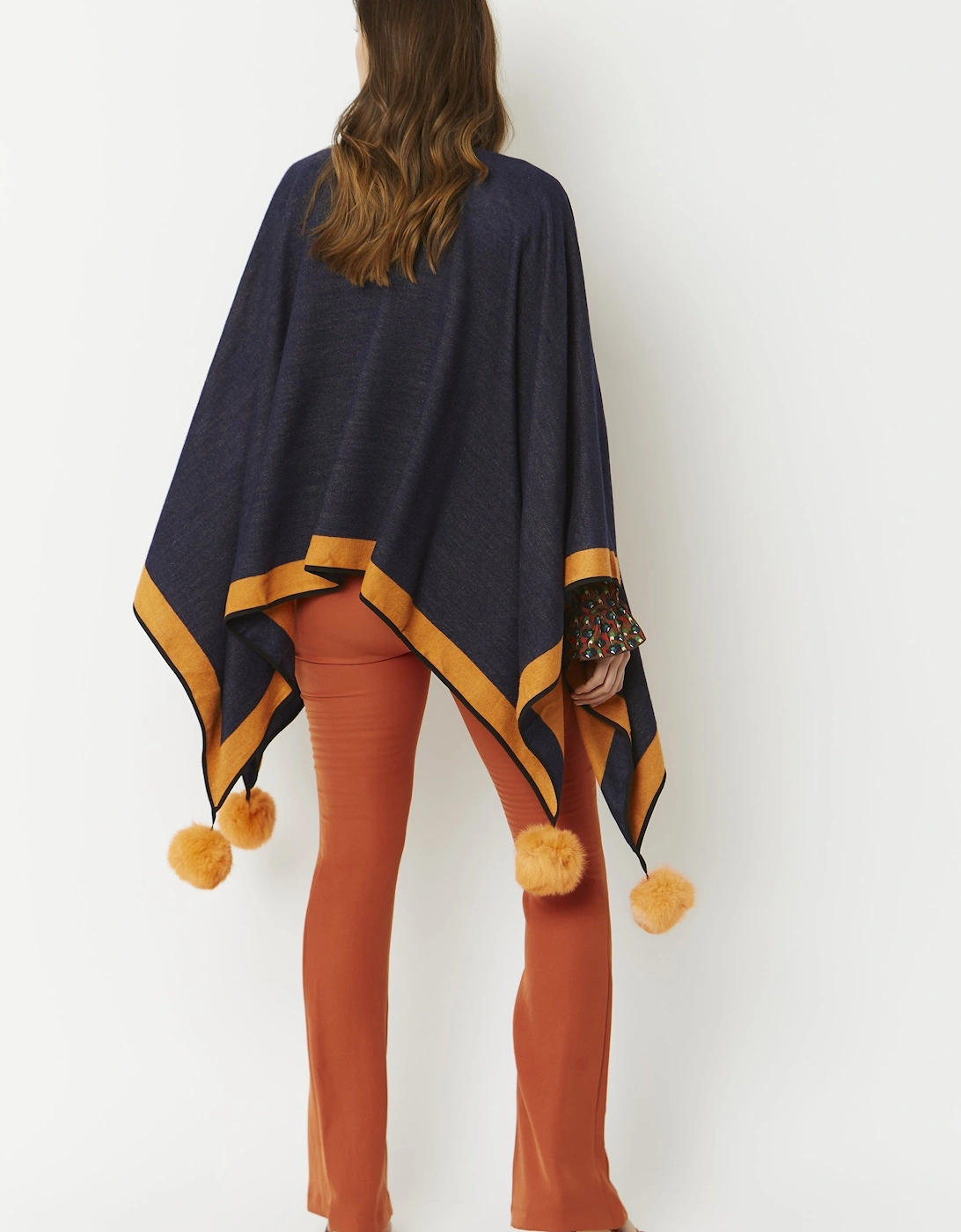 Navy Luxury Reversible Cashmere Blend Pom Pom Wrap