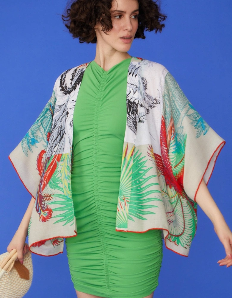 Cashmere Blend Kimono in Bold Abstract Print