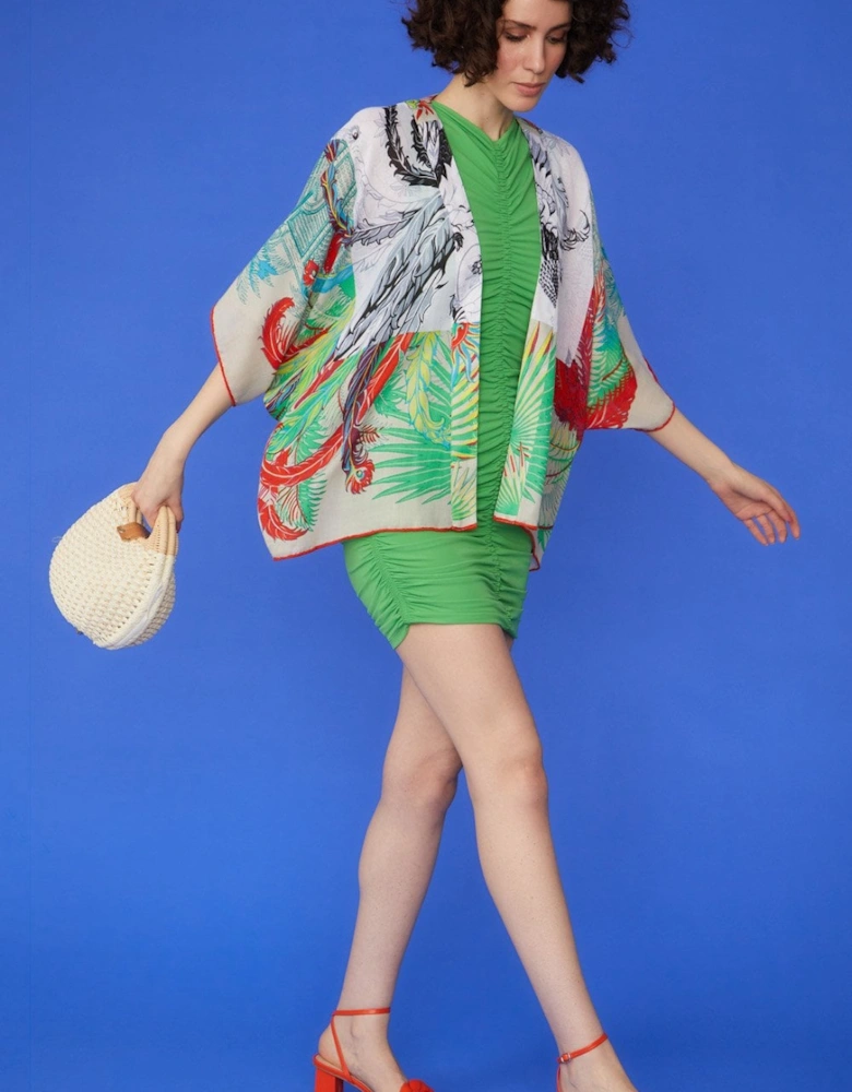 Cashmere Blend Kimono in Bold Abstract Print