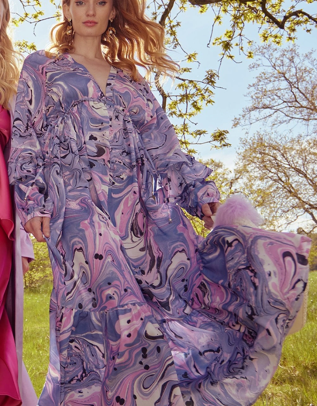 Silk Blend Purple Abstract Dress, 6 of 5