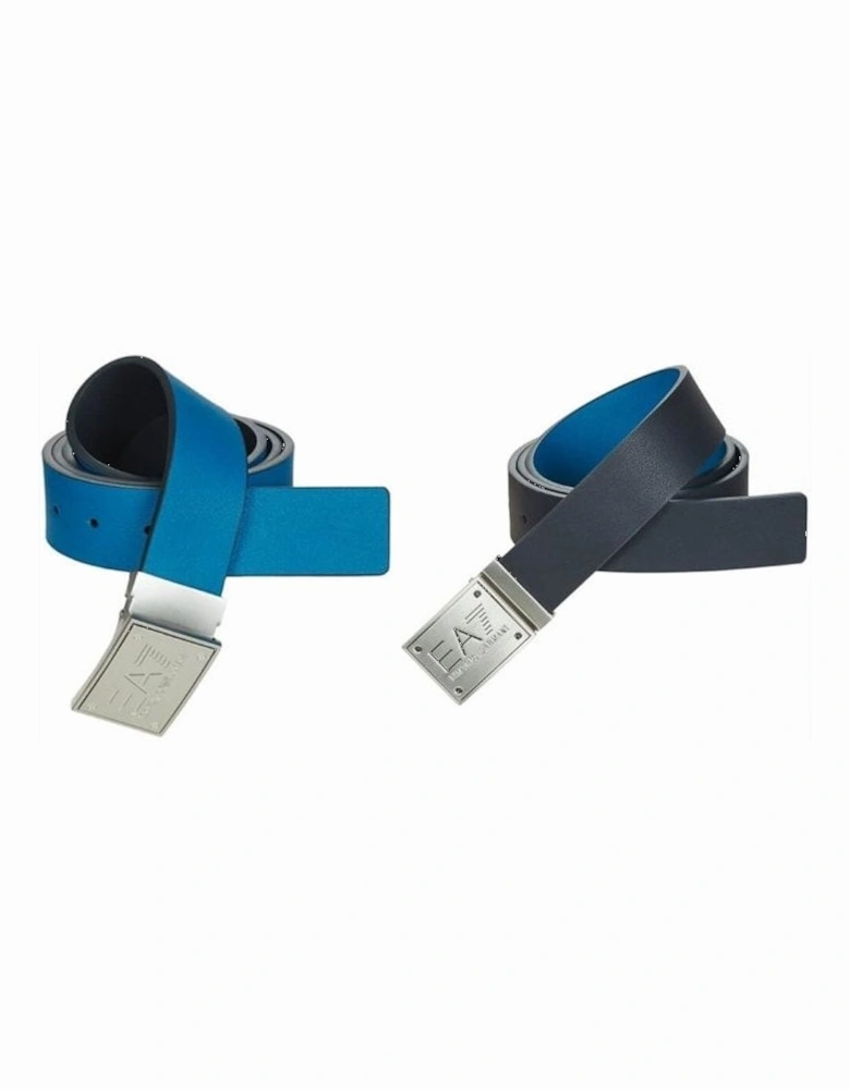 Silver Buckle Navy Blue/Teal Blue Reversible Belt