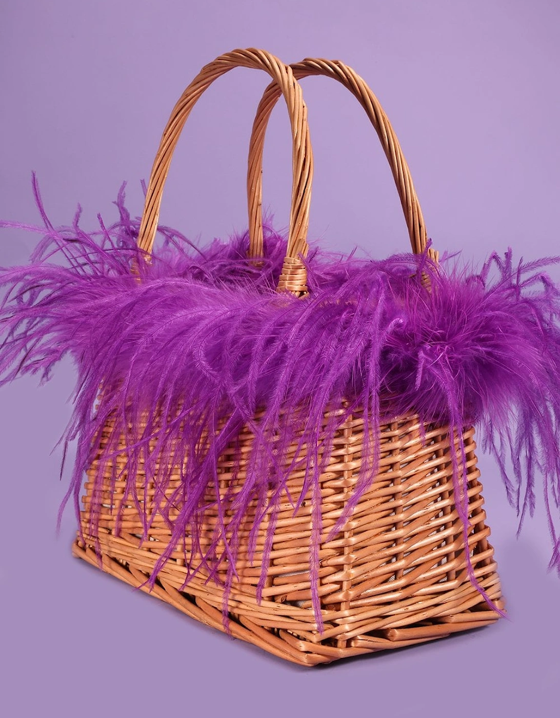 Purple Hand Made Salines Straw Bag with Ostrich Feather, 4 of 3
