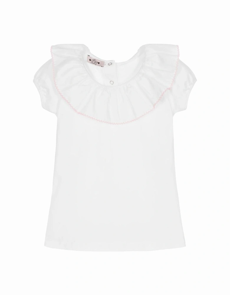 Girls White Ruffle T-Shirt