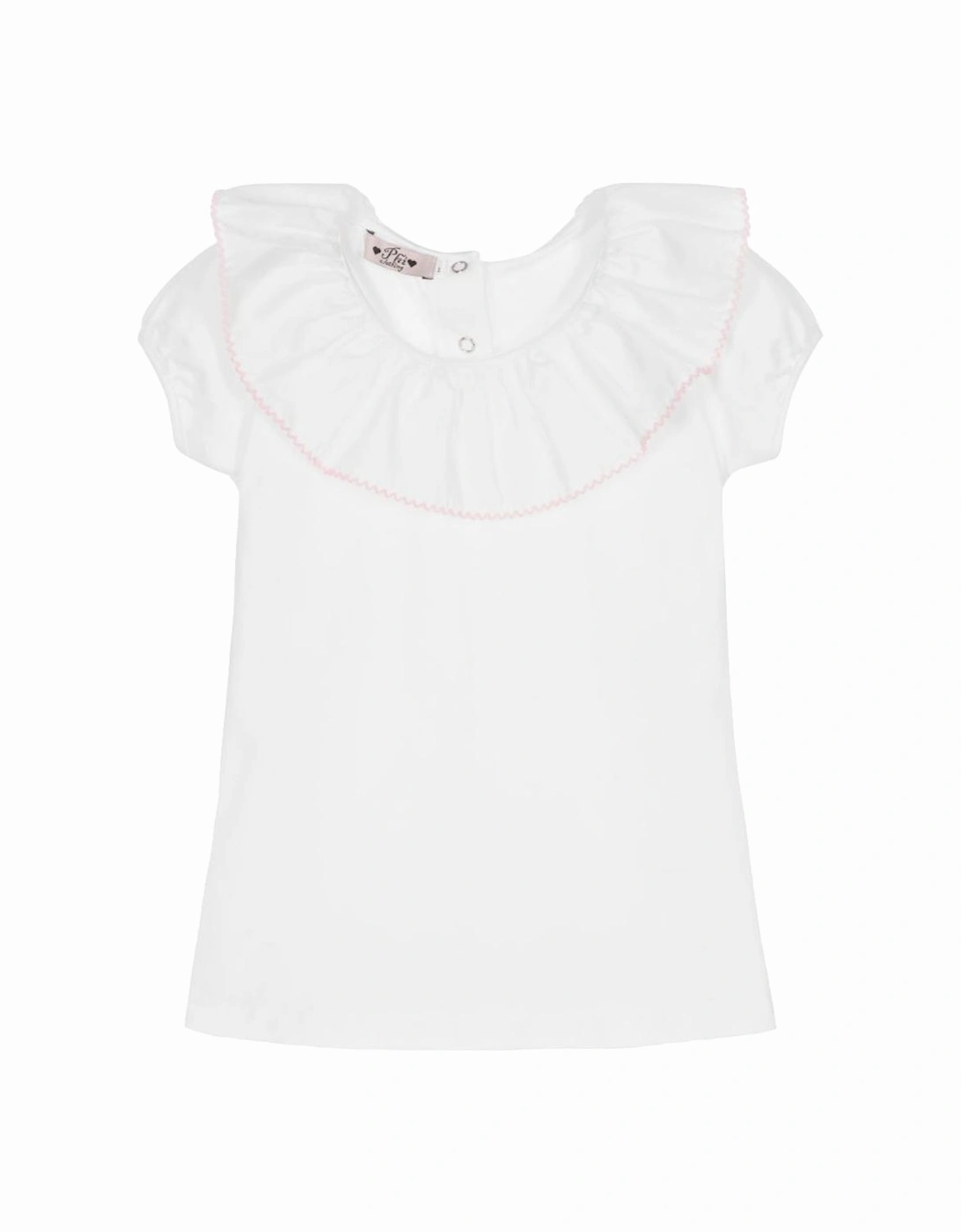 Girls White Ruffle T-Shirt, 2 of 1