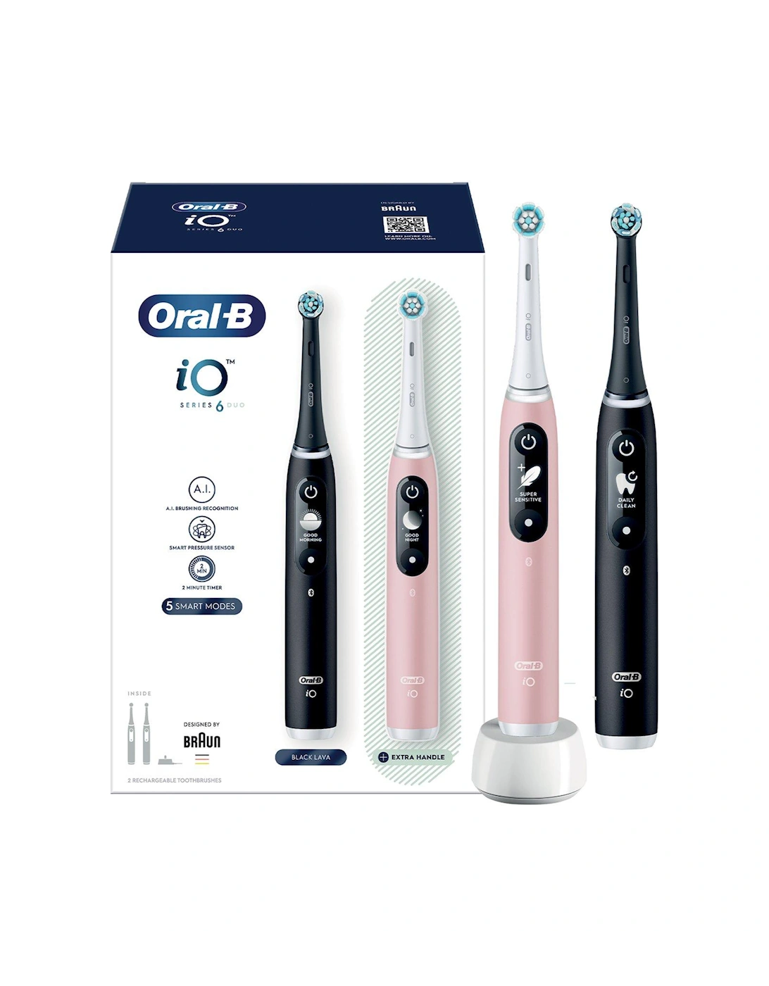 Oral-B iO6 Black Lava and Pink Sand Electric Toothbrush Duo Pack, 3 of 2