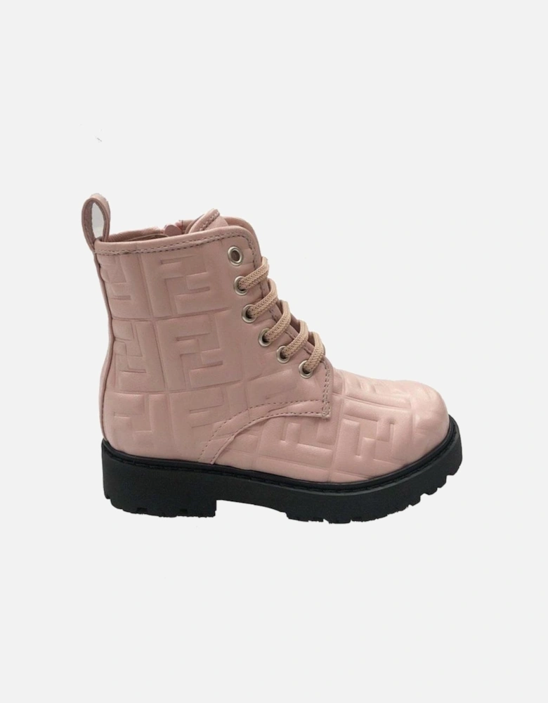 Girls Pink FF Logo Leather Boots