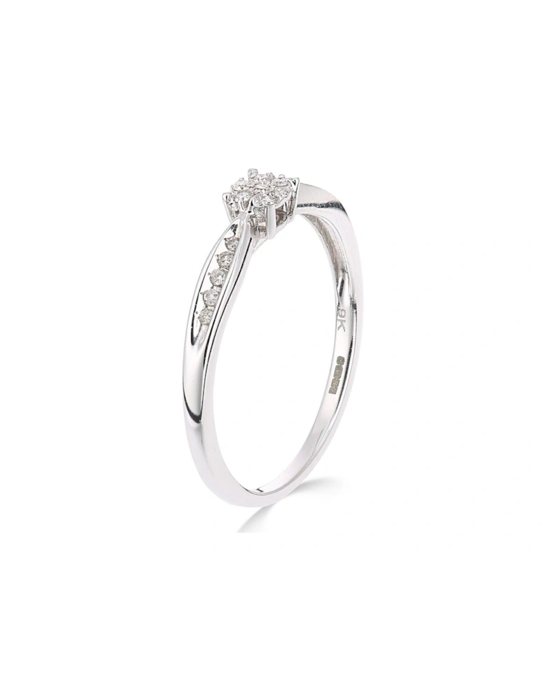 9ct white gold 10 point diamond cluster ring