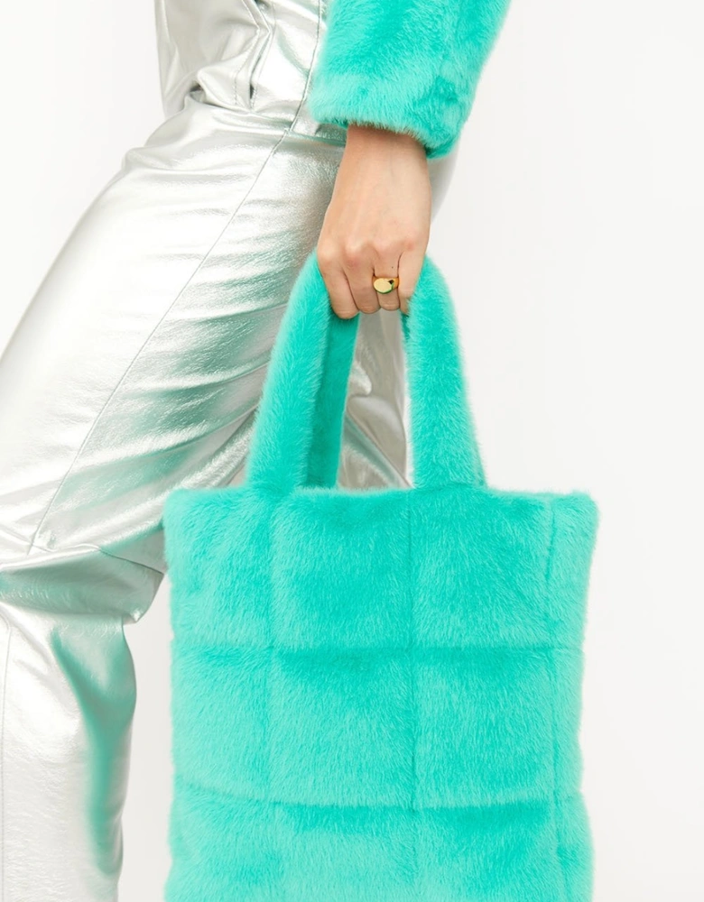 Turquoise Faux Fur Tote Bag